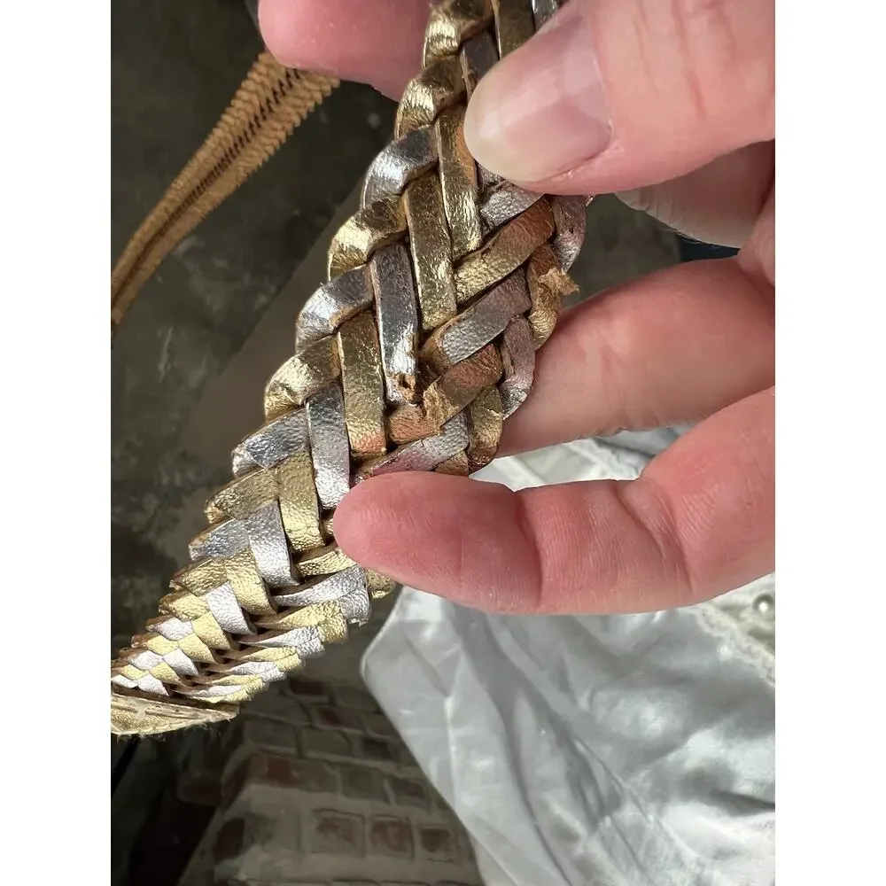 Split leather belt gold silver metallic